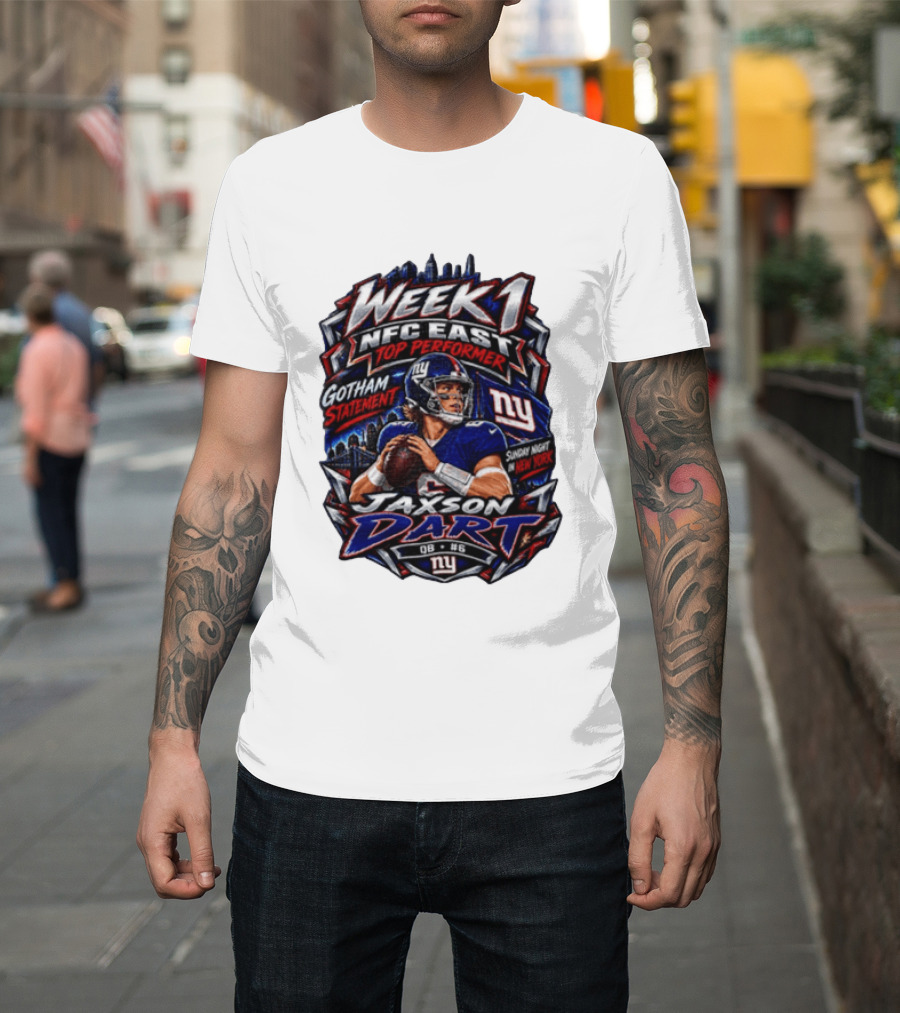 Week 1 NFC East Top Performer Jaxson Dart Gotham Statement Sunday Night New York T-Shirt