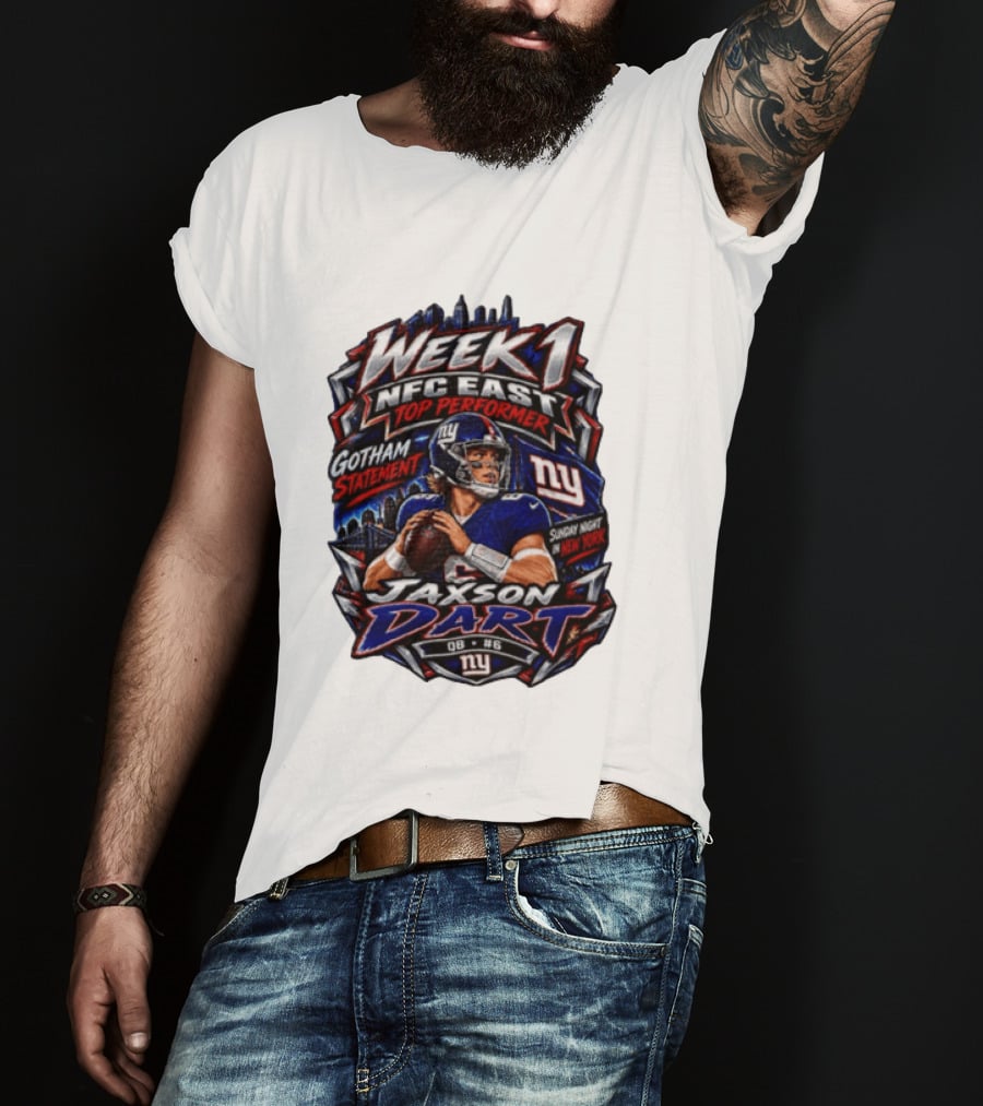 Week 1 NFC East Top Performer Jaxson Dart Gotham Statement Sunday Night New York T-Shirt