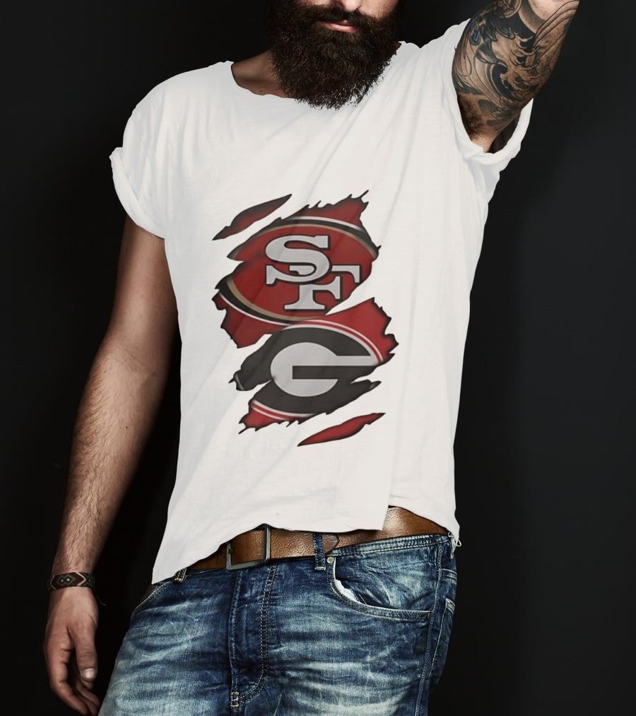 San Francisco 49ers Georgia Bulldogs Torn Fabric T-Shirt