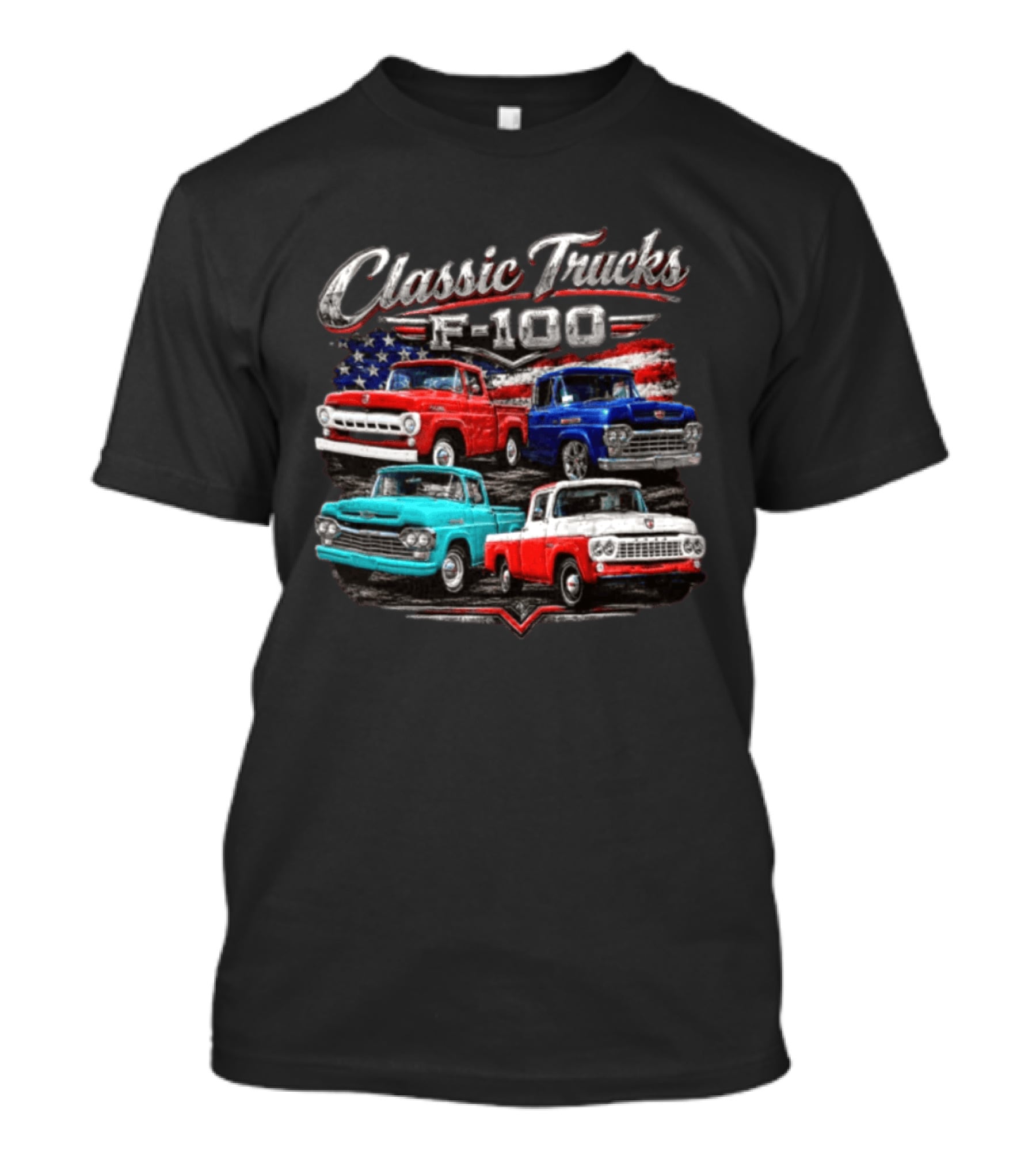 Classic Trucks F 100 Vintage Pickup American Flag T-Shirt