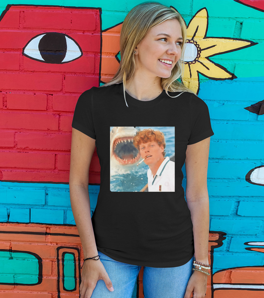 Jannik Sinner Smoking With Great White Shark Tennis Image T-Shirt