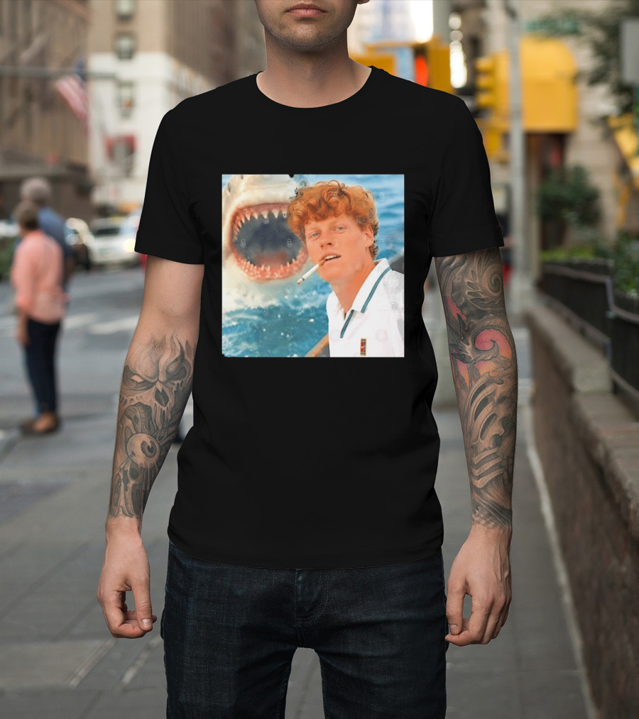Jannik Sinner Smoking With Great White Shark Tennis Image T-Shirt