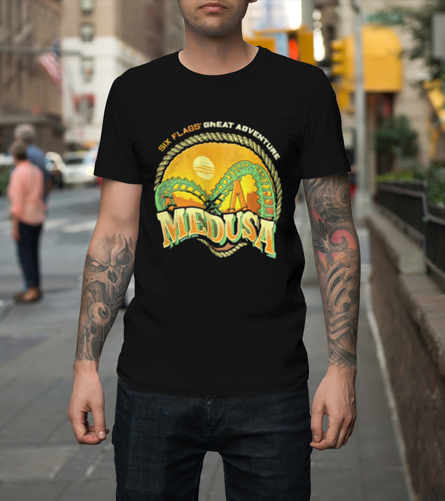 Six Flags Great Adventure Medusa Roller Loop Retro Sunburst T-Shirt