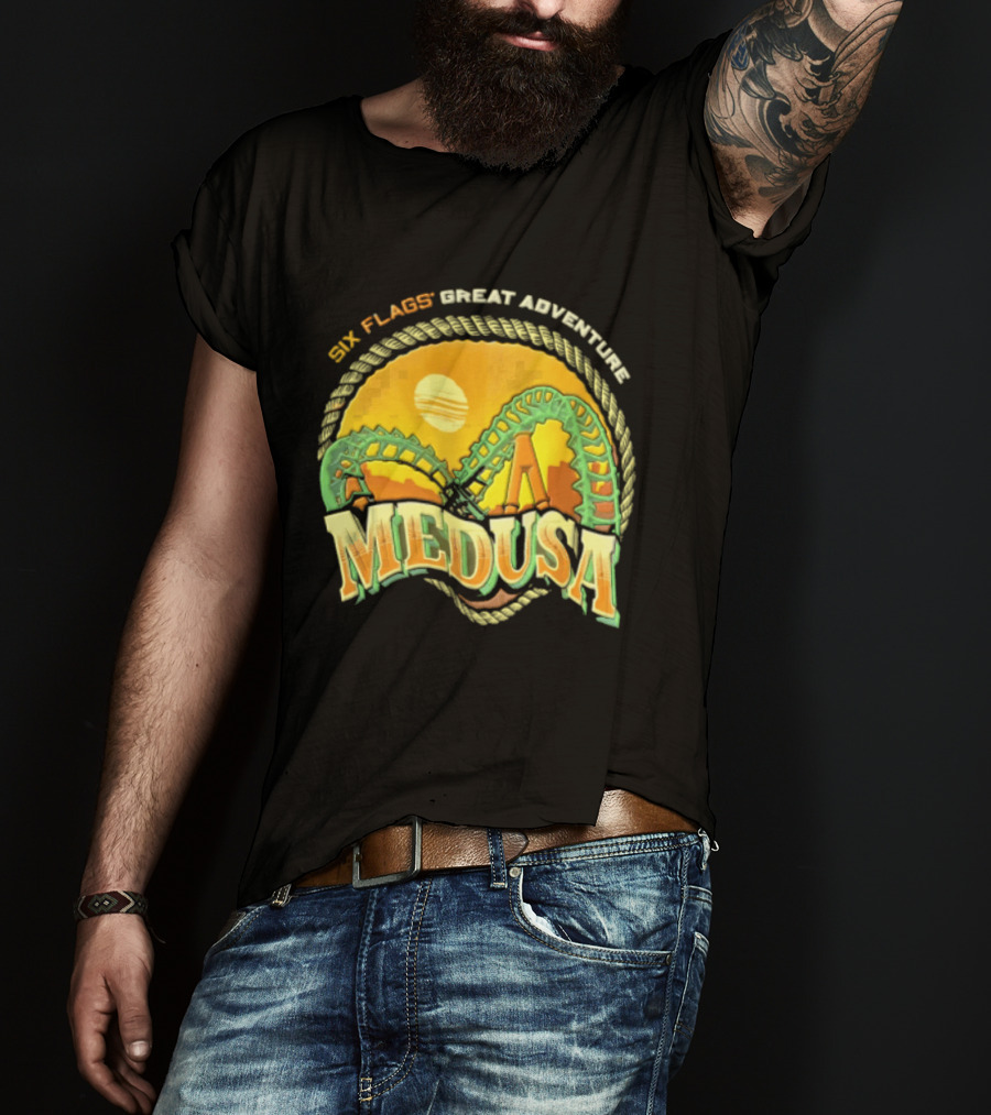 Six Flags Great Adventure Medusa Roller Loop Retro Sunburst T-Shirt