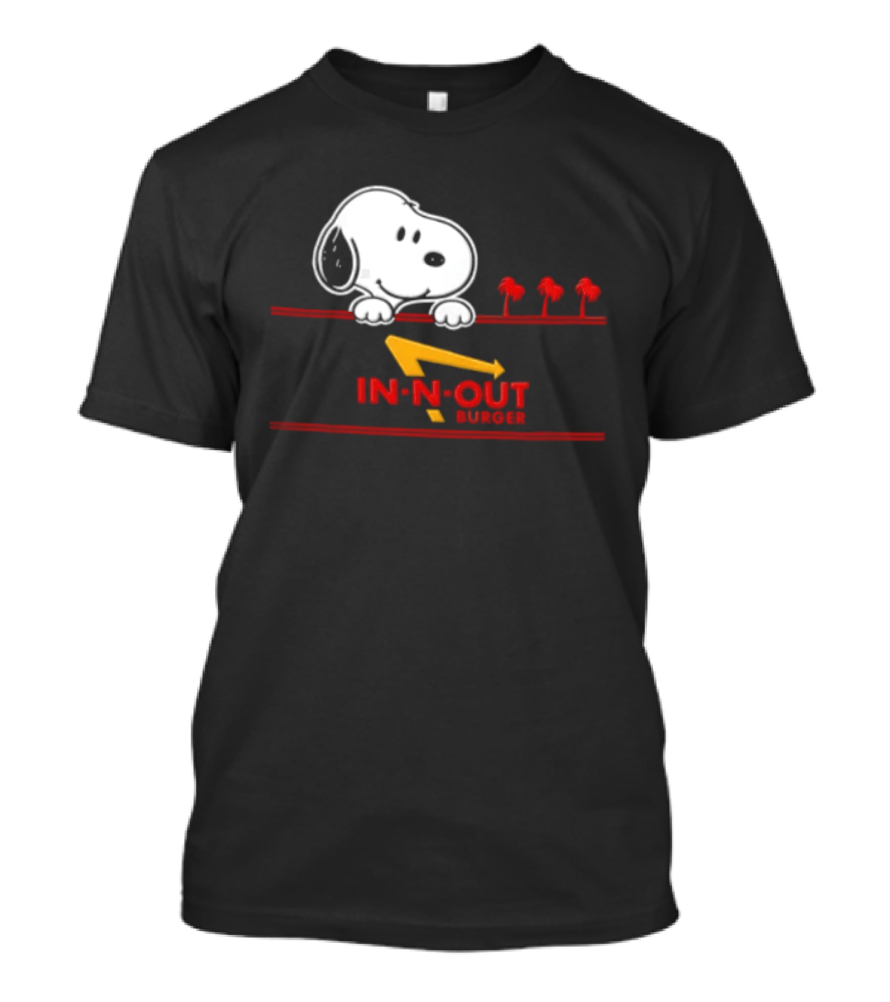 Snoopy Peeking Over In N Out Burger Red Lines With Palm Trees T-Shirt
