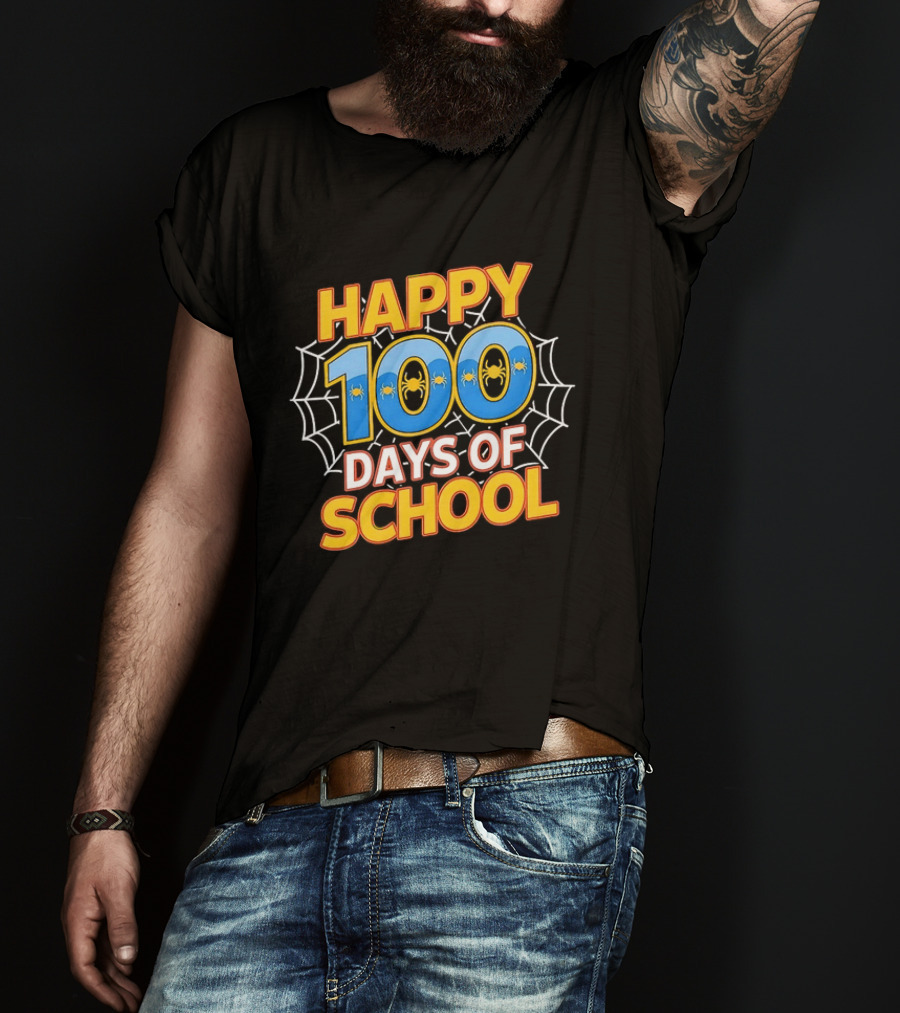 Happy 100 Days Of School Spider Web Teacher Celebration T-Shirt