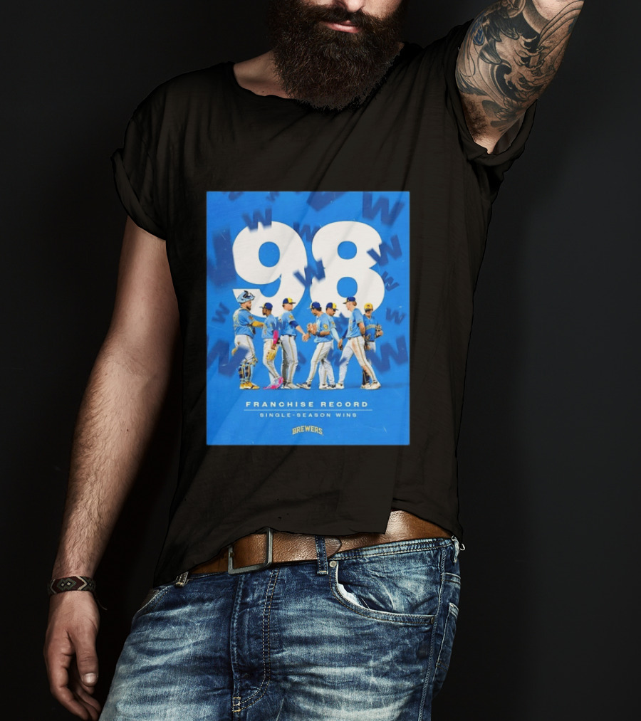 Milwaukee Brewers 98 Franchise Record Single Season Wins Team Celebration T-Shirt