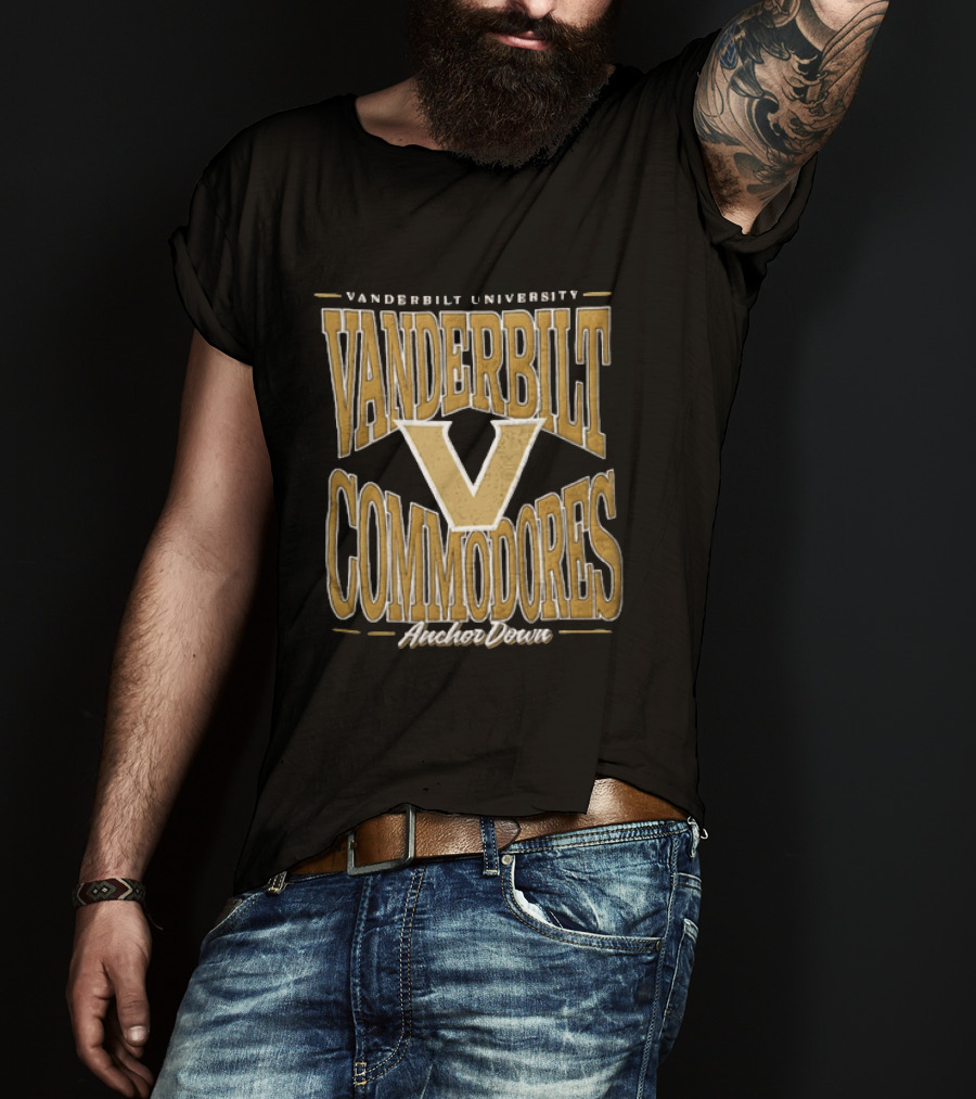 Vanderbilt Commodores Anchor Down Large Gold Letter V T-Shirt