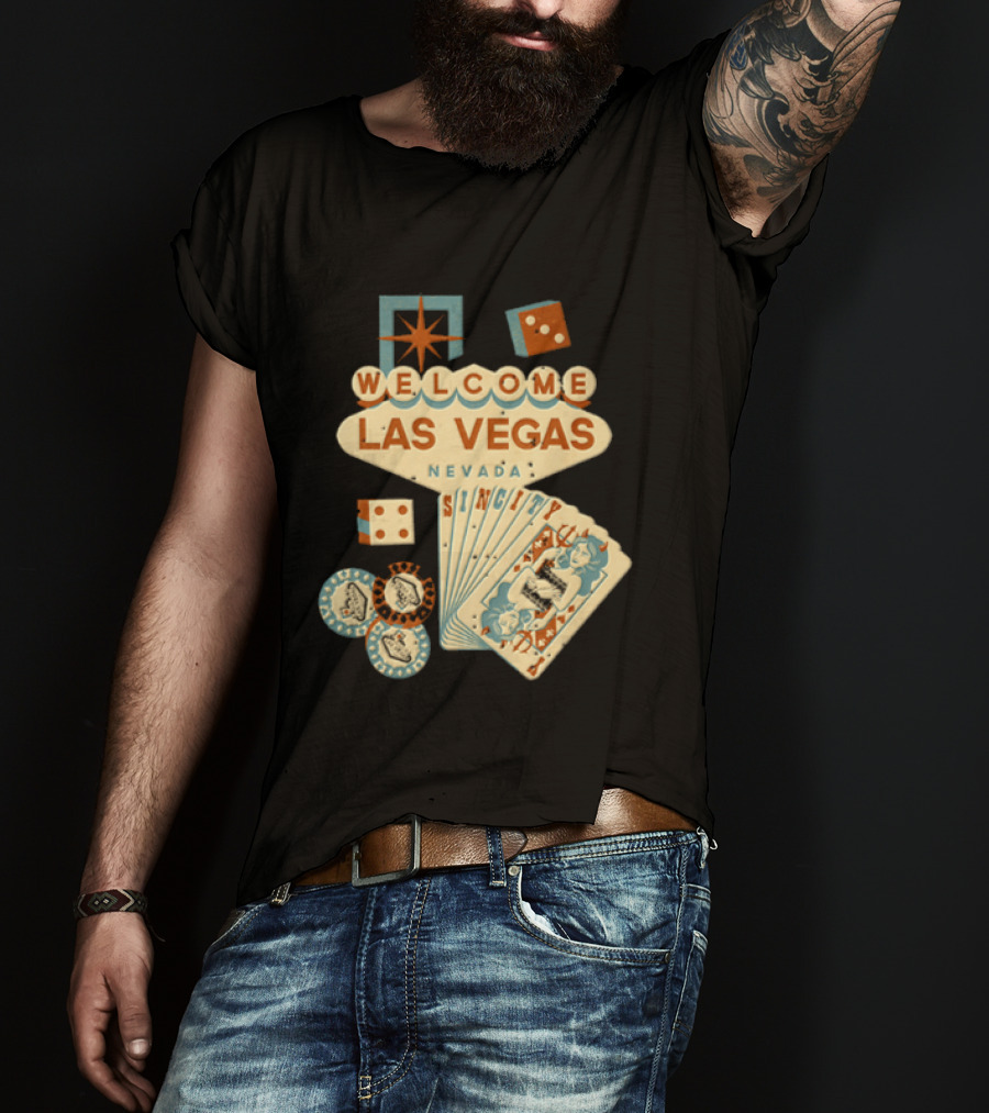 Welcome Las Vegas Nevada Sign With Casino Poker Cards And Dice T-Shirt