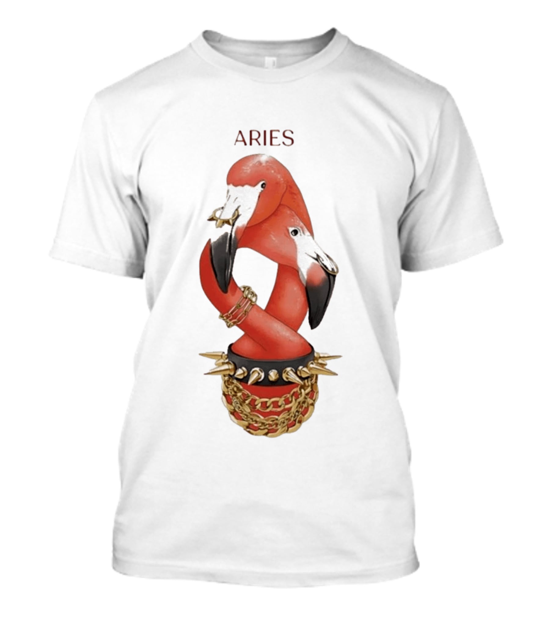 Aries Flamingo Punk Rock Zodiac Sign Astrology Bracelet Spikes T-Shirt