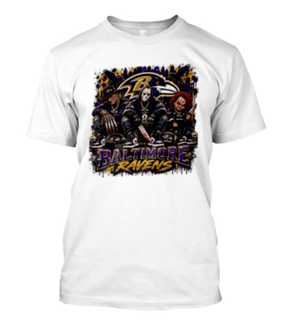 Freddy Krueger Jason Voorhees Chucky Baltimore Ravens Halloween Horror T-Shirt