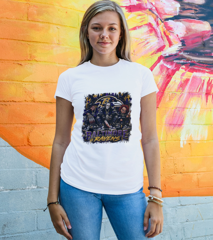 Freddy Krueger Jason Voorhees Chucky Baltimore Ravens Halloween Horror T-Shirt