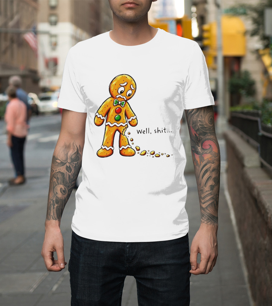 Gingerbread Man Well Shit Broken Cookie Bow Tie Colorful Buttons T-Shirt
