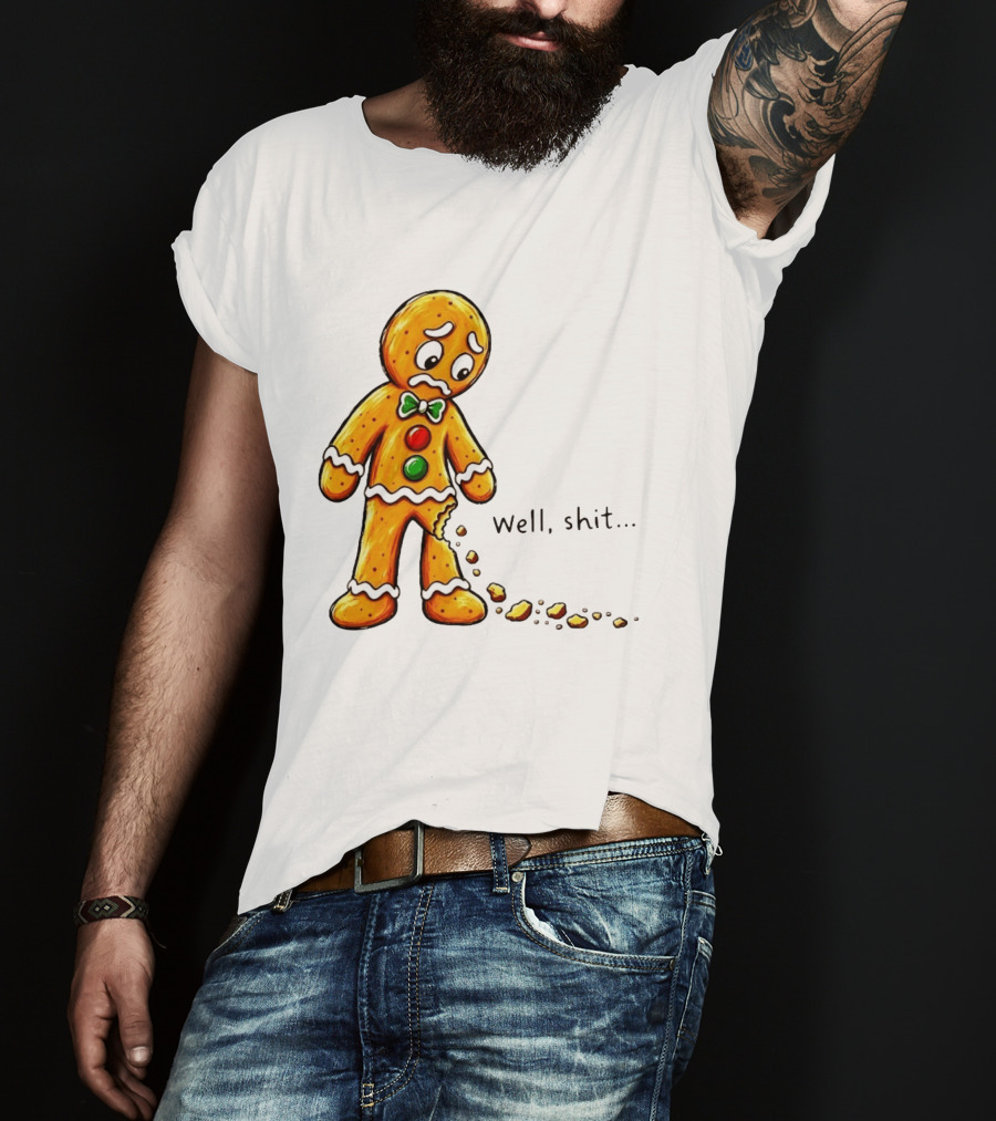 Gingerbread Man Well Shit Broken Cookie Bow Tie Colorful Buttons T-Shirt