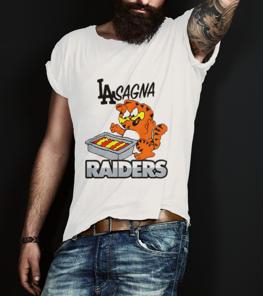 LA Lasagna Raiders Orange Cat Eating Lasagna Sports Rivalry T-Shirt