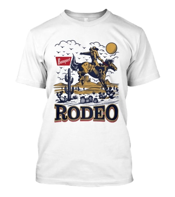 Western Rodeo Cowboy Desert Scene With Cactus And Mountains T-Shirt
