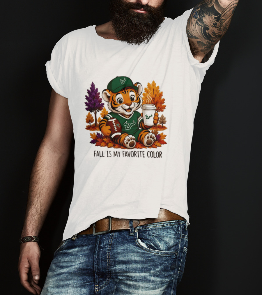 South Florida Bulls Fall Is My Favorite Color Football Tiger Cozy Autumn Vibes T-Shirt