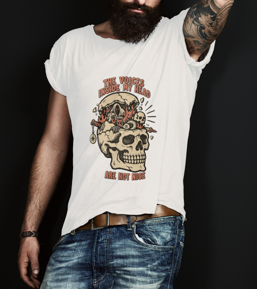 The Voices Inside My Head Are Not Nice Cracked Skull Demon Hourglass Sword T-Shirt
