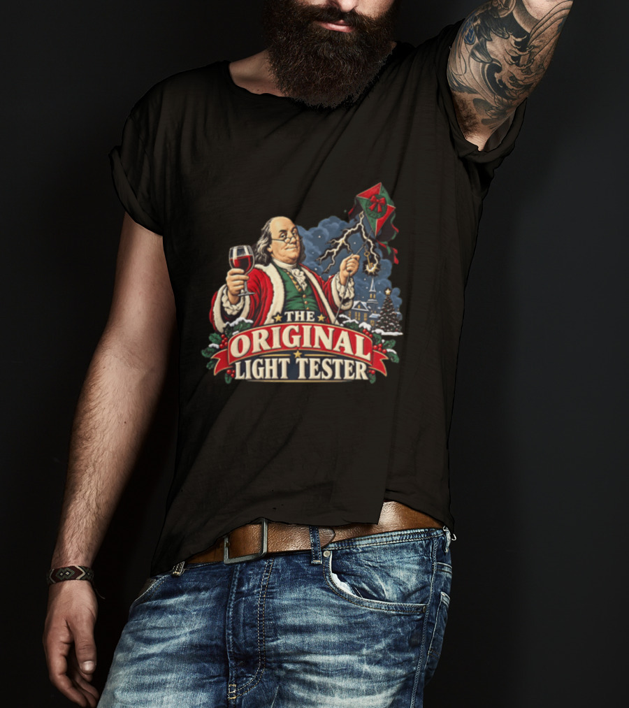 Benjamin Franklin Santa Suit Wine And Kite The Original Light Tester T-Shirt