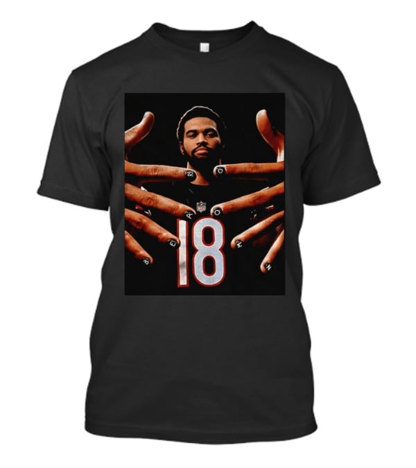 Sure, Here's A Revised Title: Caleb Williams Bear Down Black 18 Football Nails T-Shirt