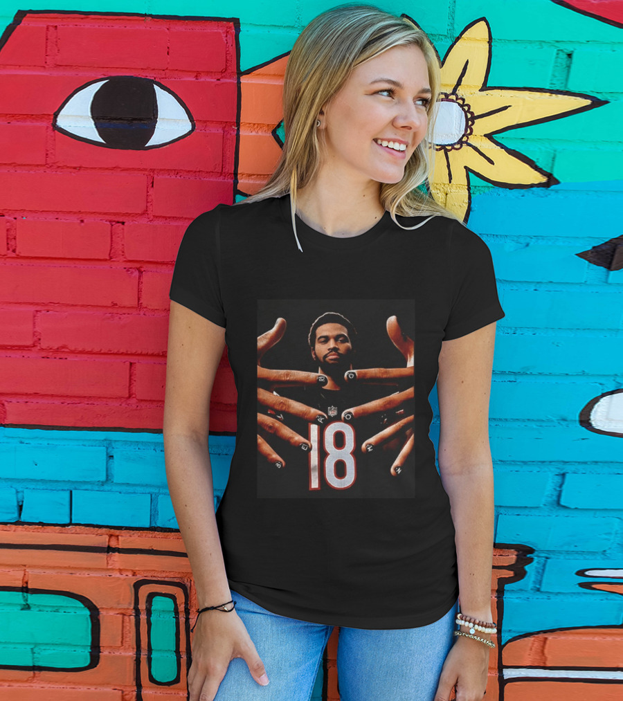 Sure, Here's A Revised Title: Caleb Williams Bear Down Black 18 Football Nails T-Shirt