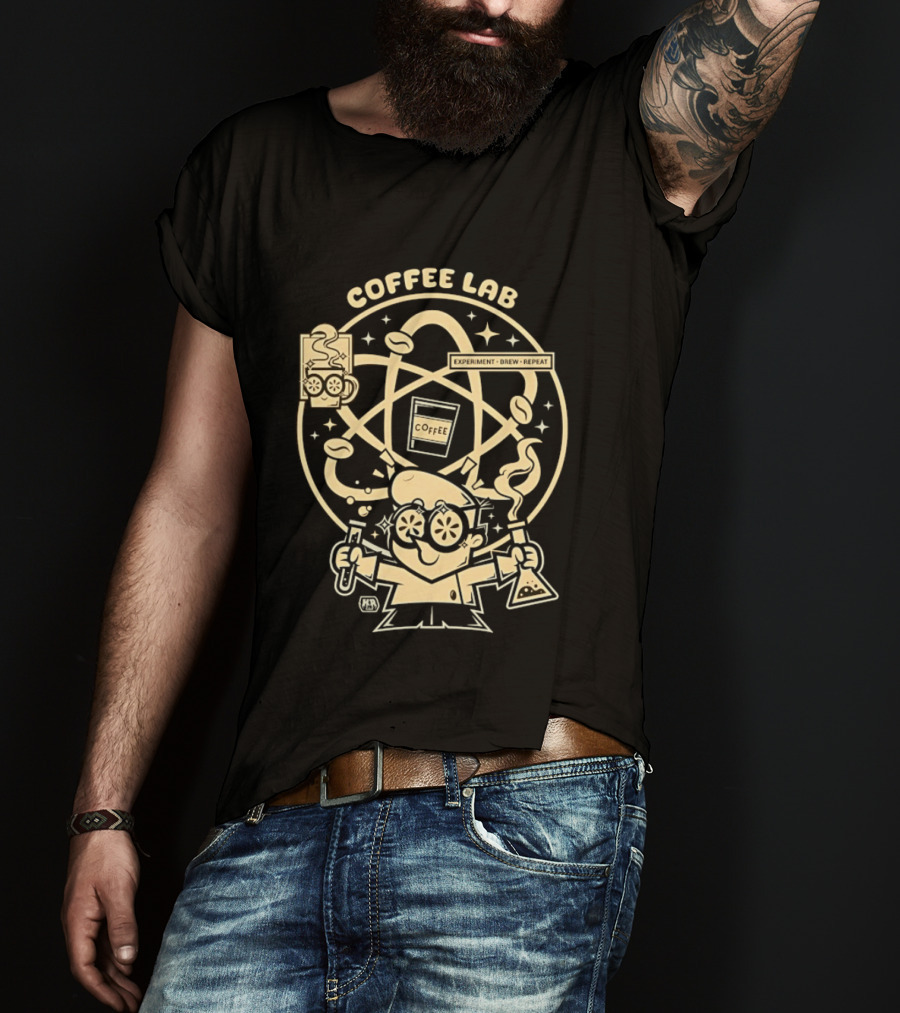 Coffee Lab Experiment Brew Repeat Dexter Scientist Atomic Coffee Cartoons T-Shirt