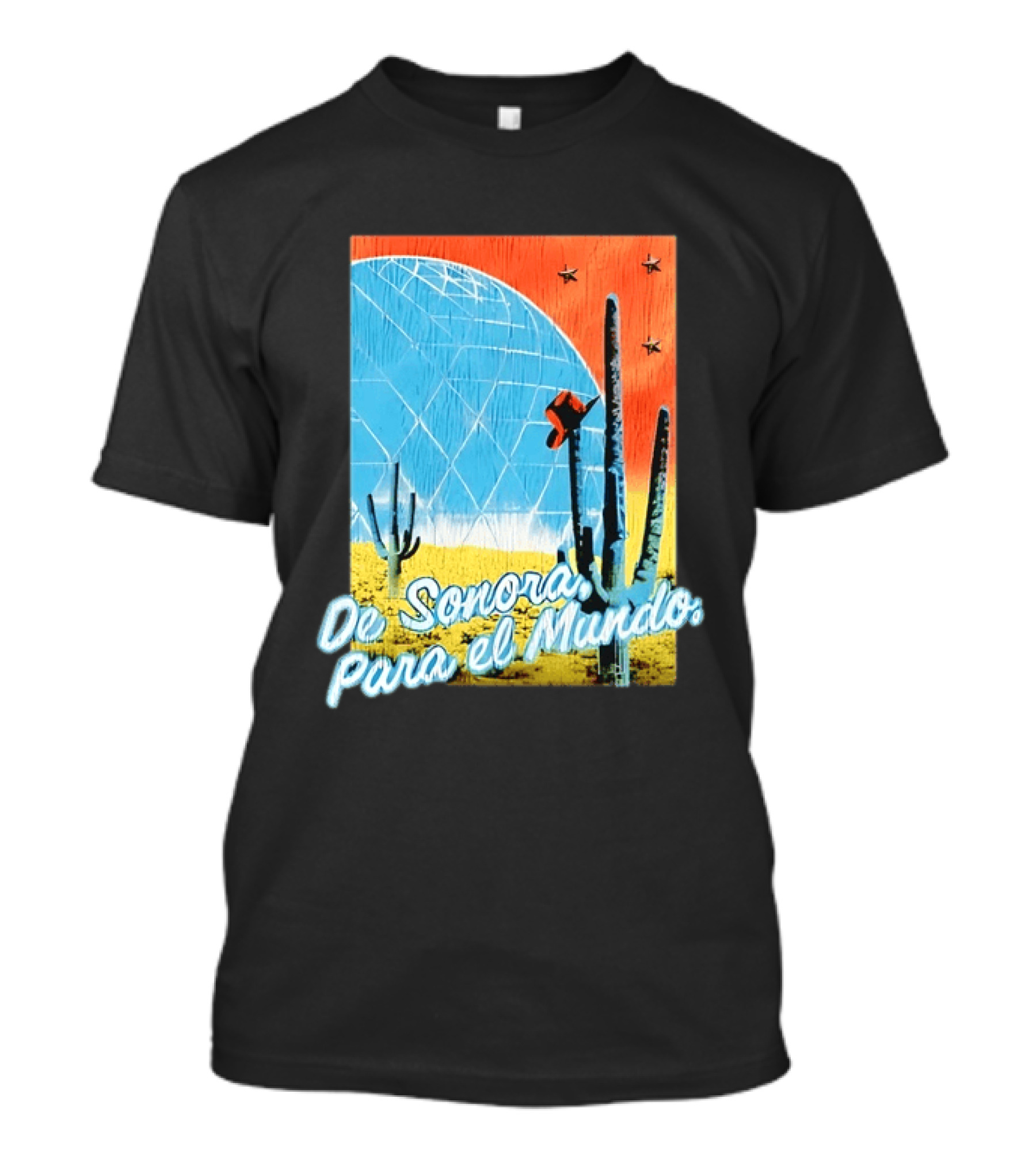 De Sonora Para El Mundo Cactus Desert Scene With Dome And Stars T-Shirt