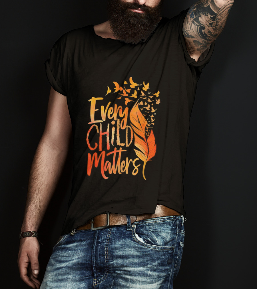 Every Child Matters Feather And Birds Orange Day Awareness T-Shirt