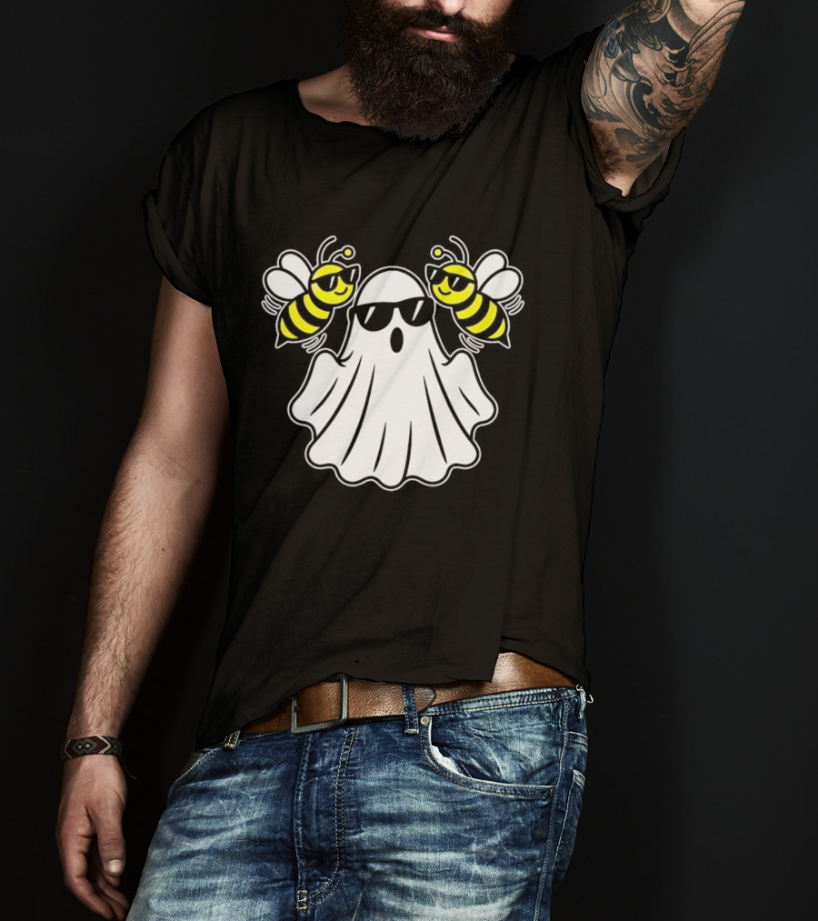 Ghost With Sunglasses And Bees Spooky Halloween Fun T-Shirt