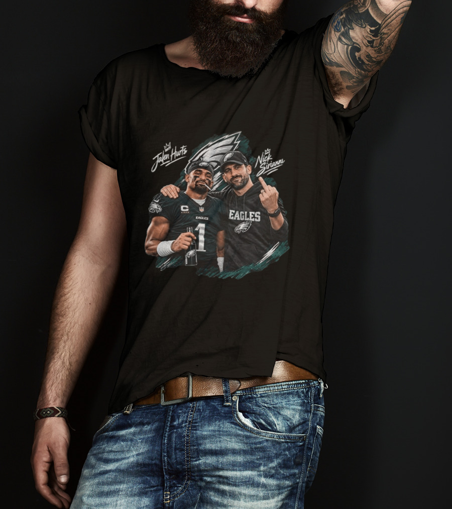Philadelphia Eagles Jalen Hurts Nick Sirianni Celebratory Moment T-Shirt