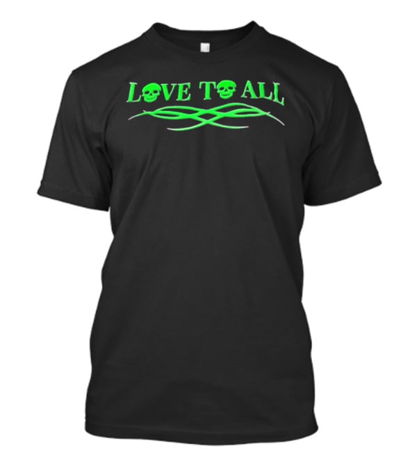 Love TO ALL Green Skulls Tribal Line Vibrant Neon Aesthetic T-Shirt