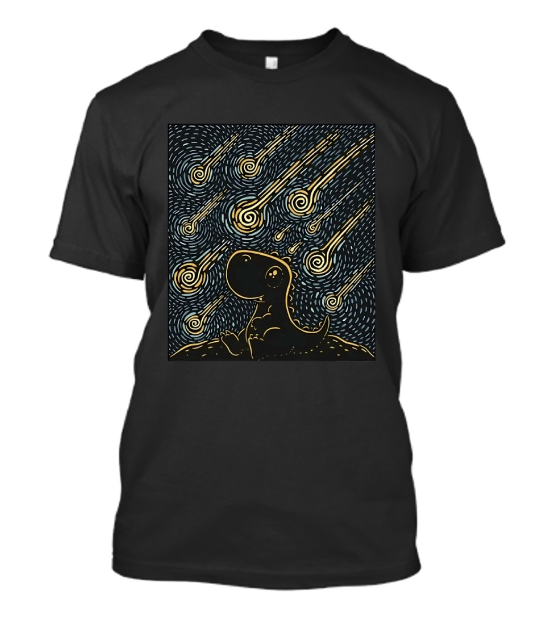 Make A Wish Dinosaur Under Shooting Star Swirl Night Sky T-Shirt