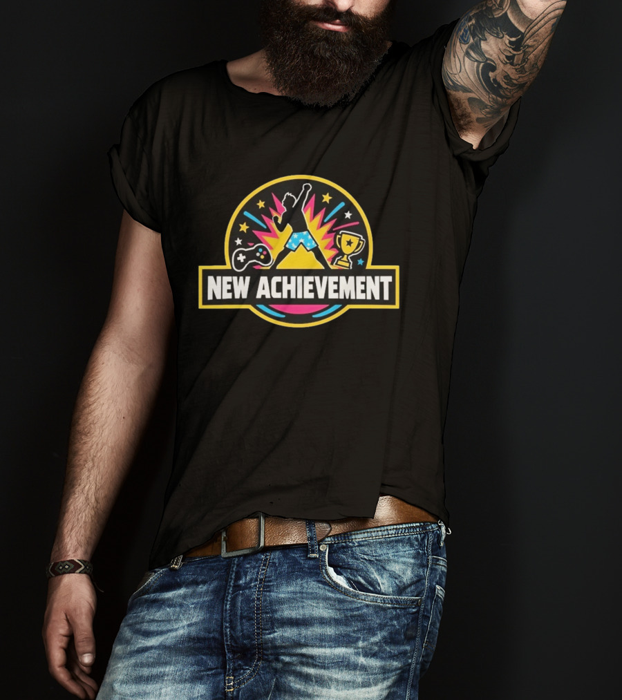 New Achievement Video Game Trophy Gamer Controller Stars Celebration T-Shirt