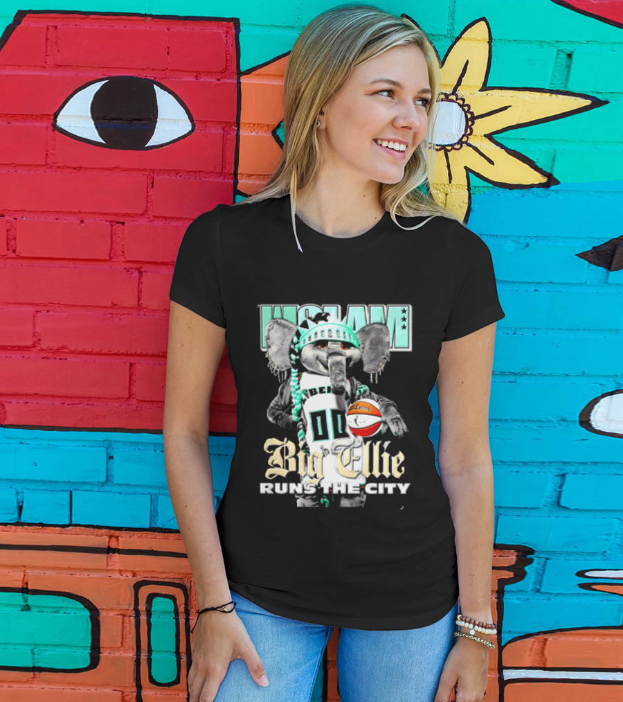 New York Liberty Big Ellie Runs The City Statue Crown Basketball T-Shirt