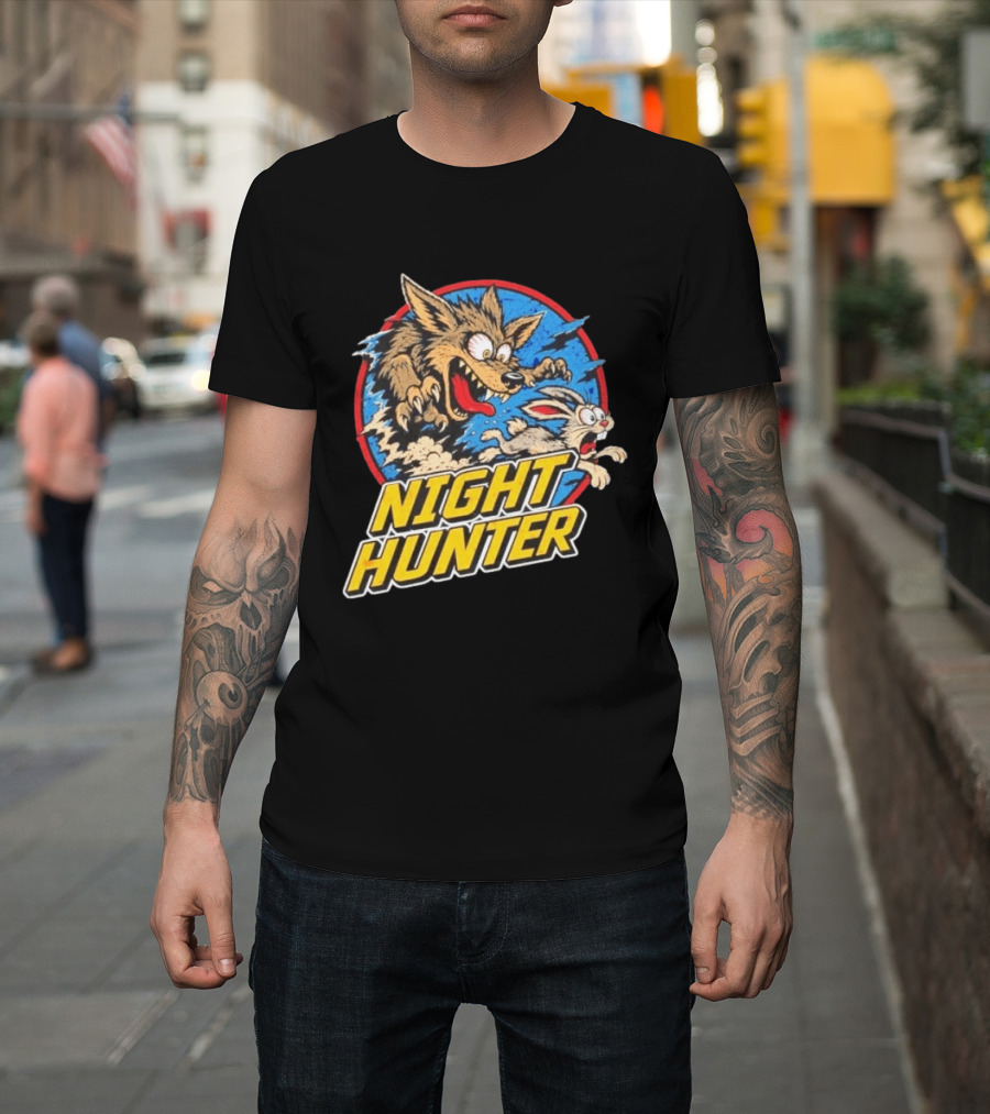 Night Hunter Coyote And Rabbit Chase Epic Predator Prey Adventure T-Shirt