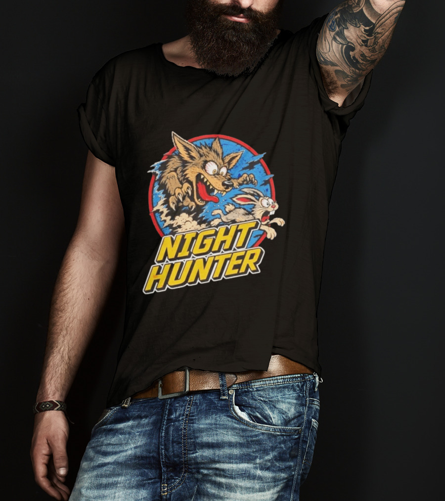 Night Hunter Coyote And Rabbit Chase Epic Predator Prey Adventure T-Shirt