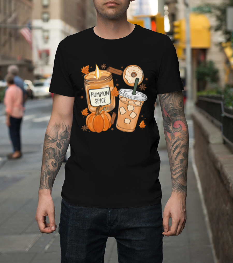 Pumpkin Spice Candle Iced Coffee Donut Autumn Aesthetic T-Shirt