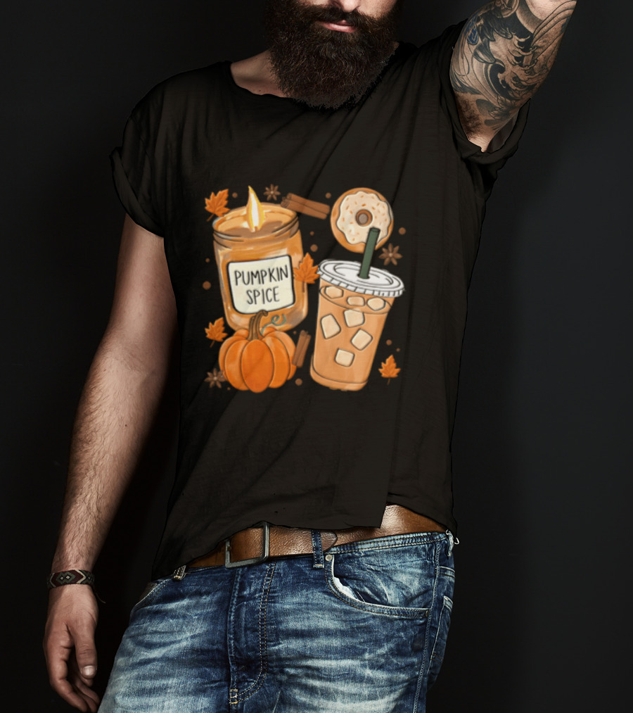 Pumpkin Spice Candle Iced Coffee Donut Autumn Aesthetic T-Shirt