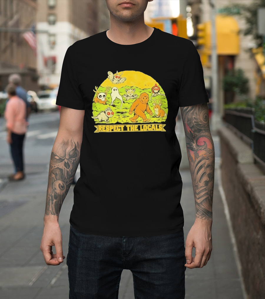 Respect The Locals Halloween Creatures Bigfoot Ghost Owl Mothman Cryptids T-Shirt