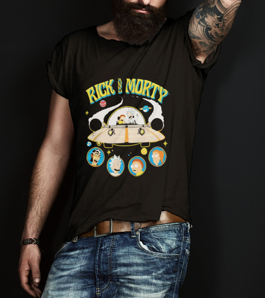 Rick And Morty Space Adventure UFO Characters Planets Adult Swim T-Shirt