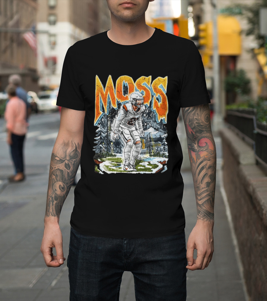 Moss Broncos Country Football Comic Style Winter Sports Scene T-Shirt