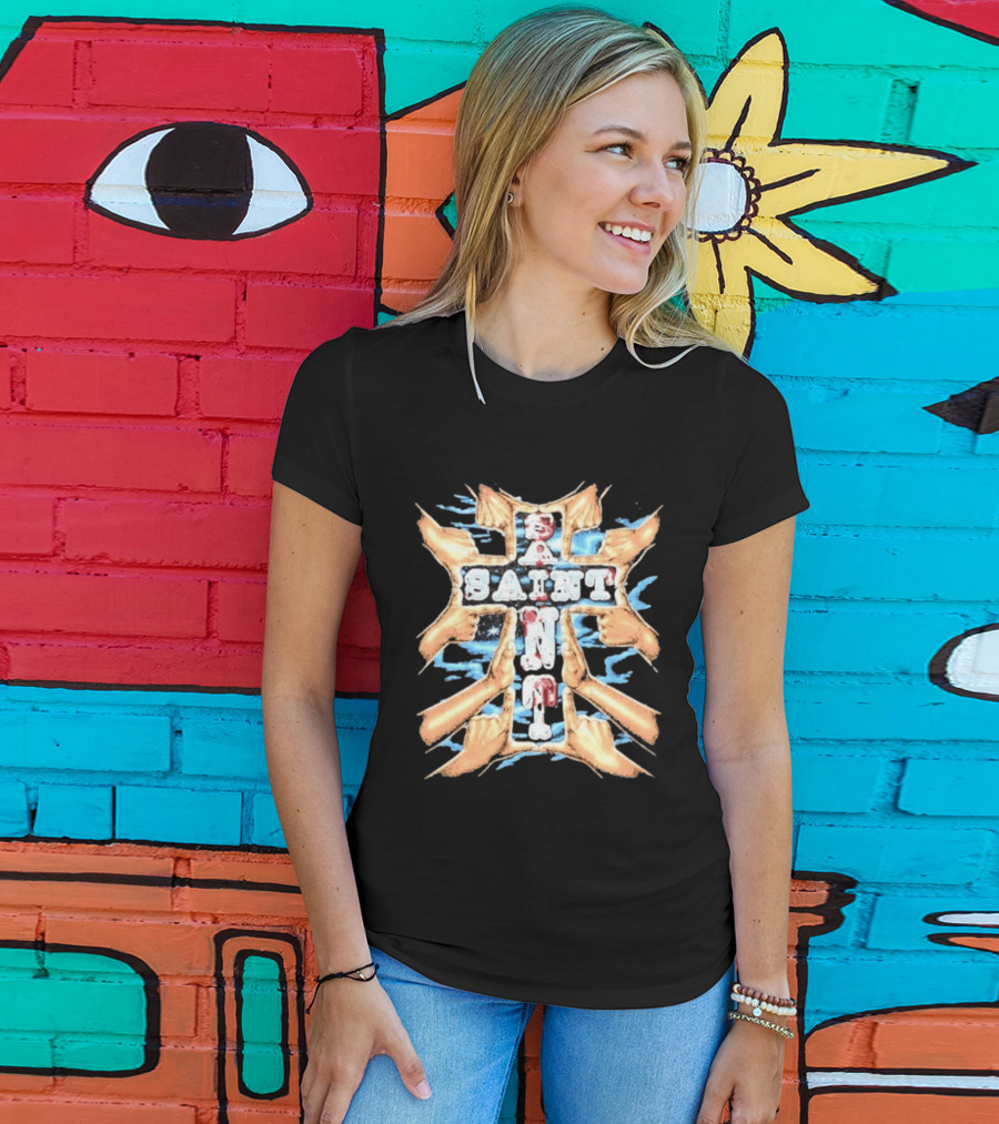 Saint Hands Framing Religious Streetwear Iconography T-Shirt