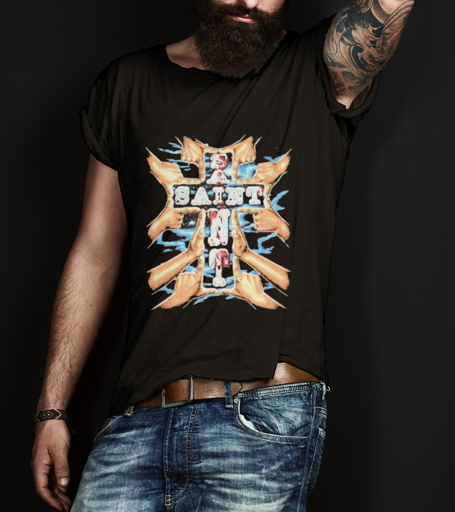Saint Hands Framing Religious Streetwear Iconography T-Shirt