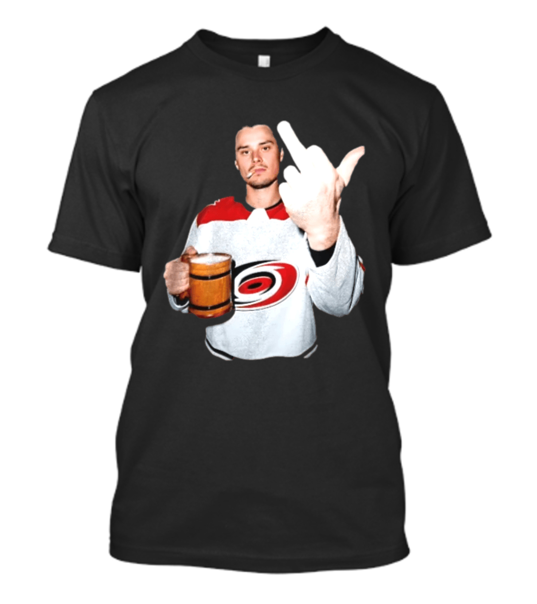 Sebastian Aho Carolina Hurricanes Wooden Beer Middle Finger Gesture T-Shirt