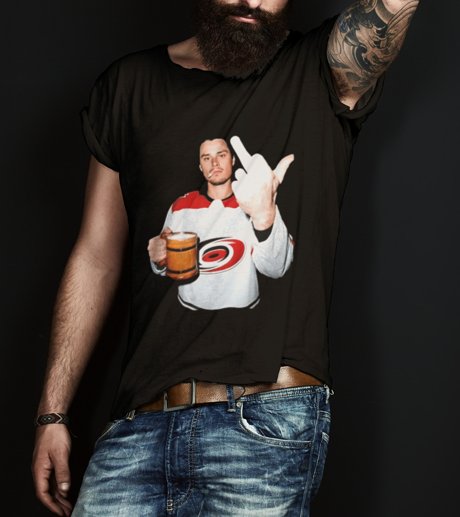 Sebastian Aho Carolina Hurricanes Wooden Beer Middle Finger Gesture T-Shirt