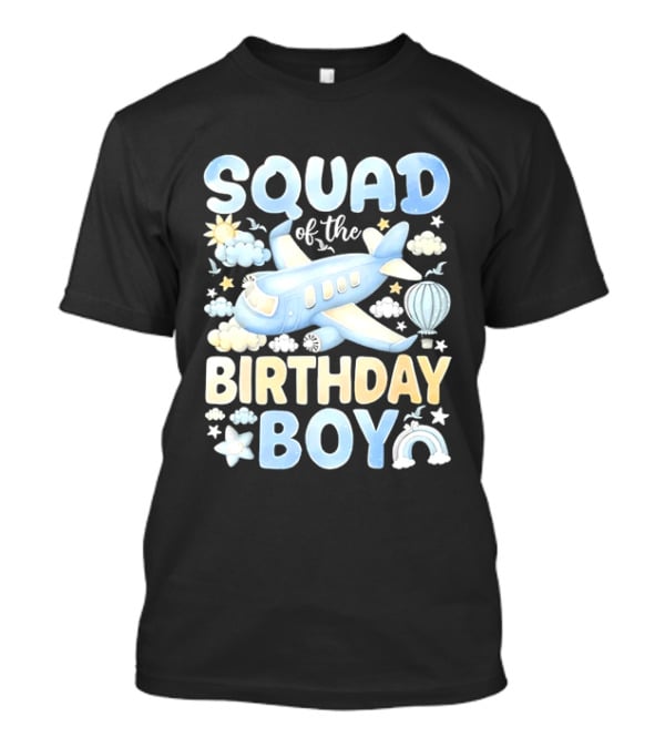 Squad Of The Birthday Boy Airplane Cloud Adventure With Stars And Balloons T-Shirt