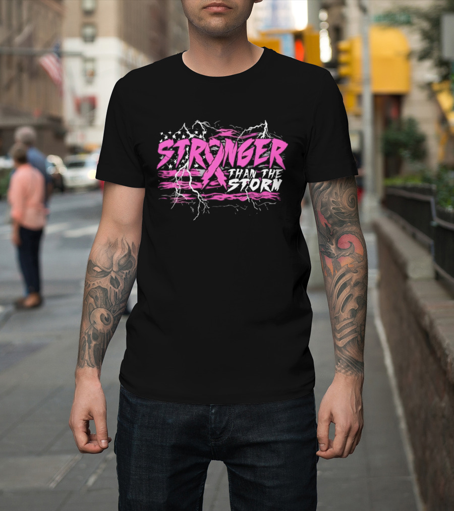 Stronger Than The Storm Pink Ribbon Breast Cancer Awareness T-Shirt
