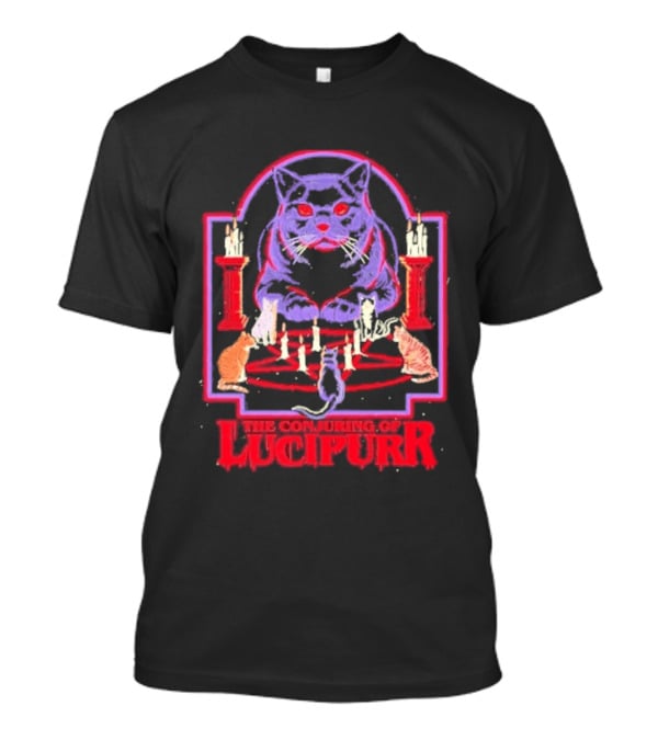 The Conjuring Of Lucipurr Cat Candle Pentagram Ritual T-Shirt