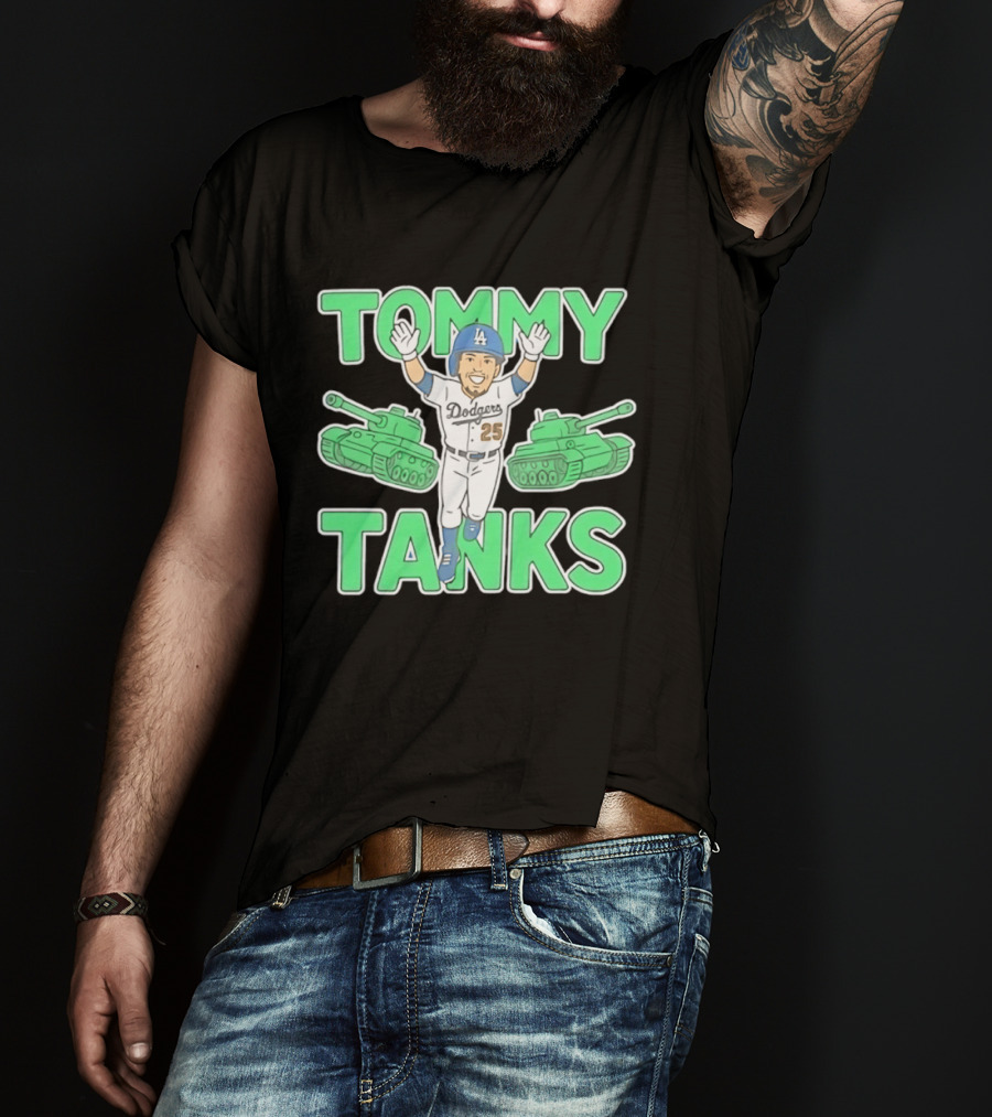 Tommy Tanks Los Angeles Dodgers 25 MLB Baseball Player In Uniform With Green Tanks T-Shirt