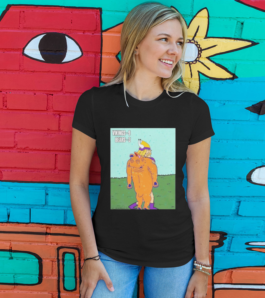 Vikings 9 Bears 3 Cartoon Sports Rivalry Image T-Shirt
